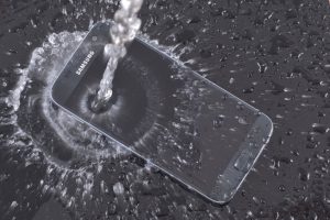 Galati, Romania - August 30, 2016: Water splash on Samsung Galaxy S7. Testing the Galaxy S7 water resistance IP68 standard
